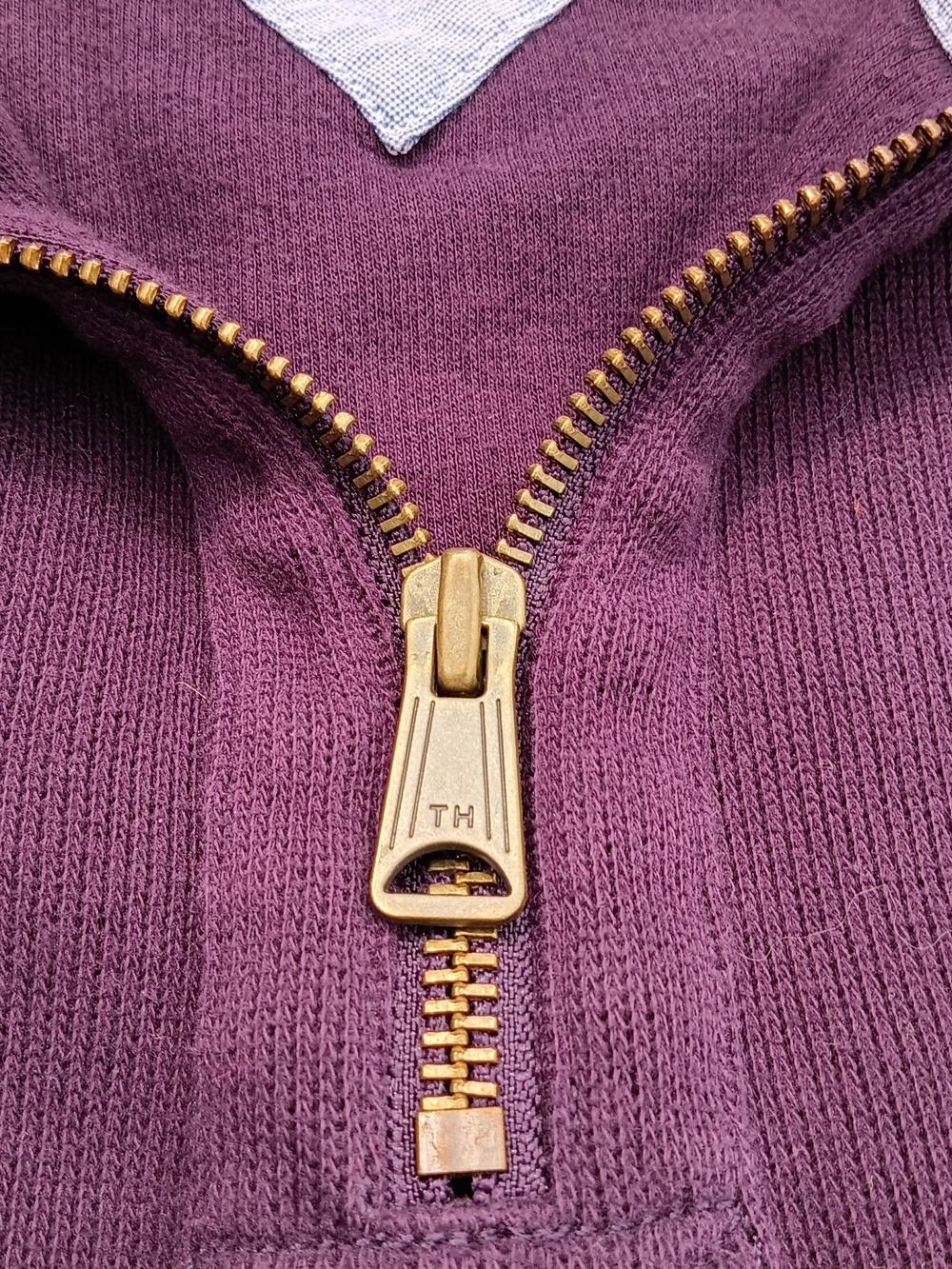 Tommy Hilfiger Burgundy Quarter Zip Mock Neck Sweatshirt Preppy Classic Large - Picture 8 of 14
